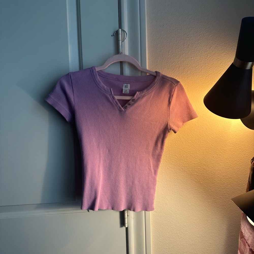 BDG Lavender Short Sleeve Top with Button Accents